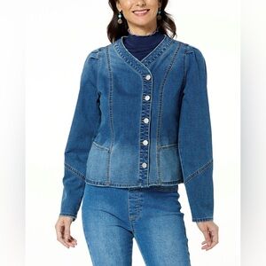 G by Giuliana Women’s Black Label Puff-Sleeve Denim Jacket Vintage Medium Wash
